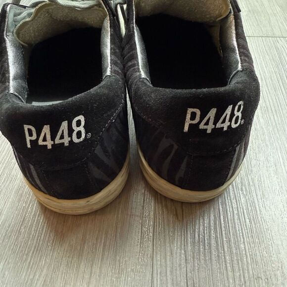 P448 Sneakers Black Seude Leather Zebra Metallic Stripe Low Tops Size 39 - Picture 4 of 9